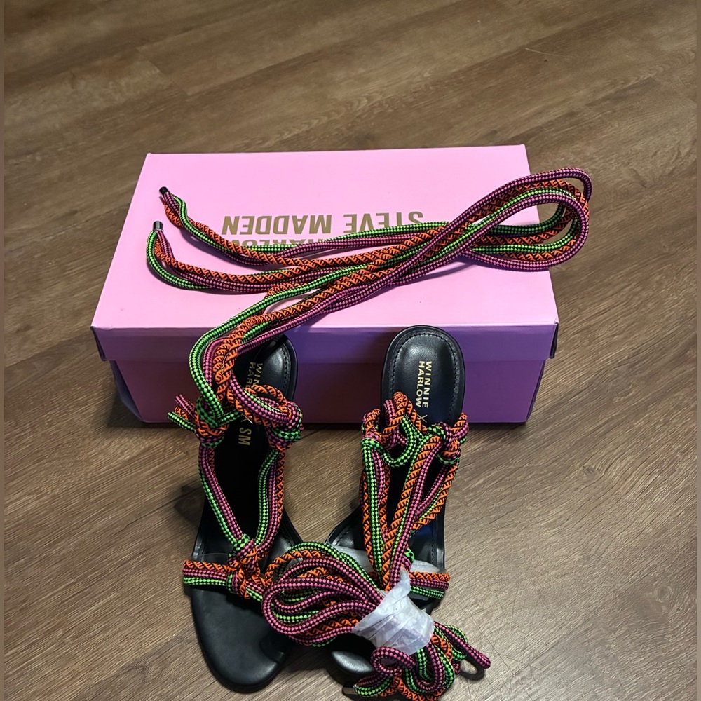 Steve Madden Multicolor Rope Lace Black Heeled Sandals